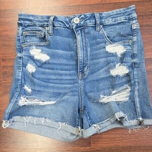 American Eagle Outfitters Curvy Hi-Rise Shortie Distressed Jean Shorts Size 14